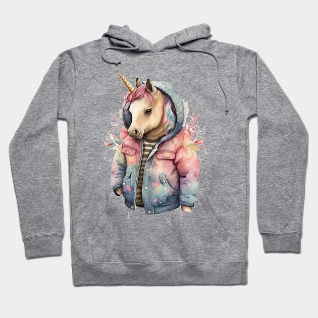 Unicorn watercolor wearing jacket Hoodie by KAWAIIBYHM